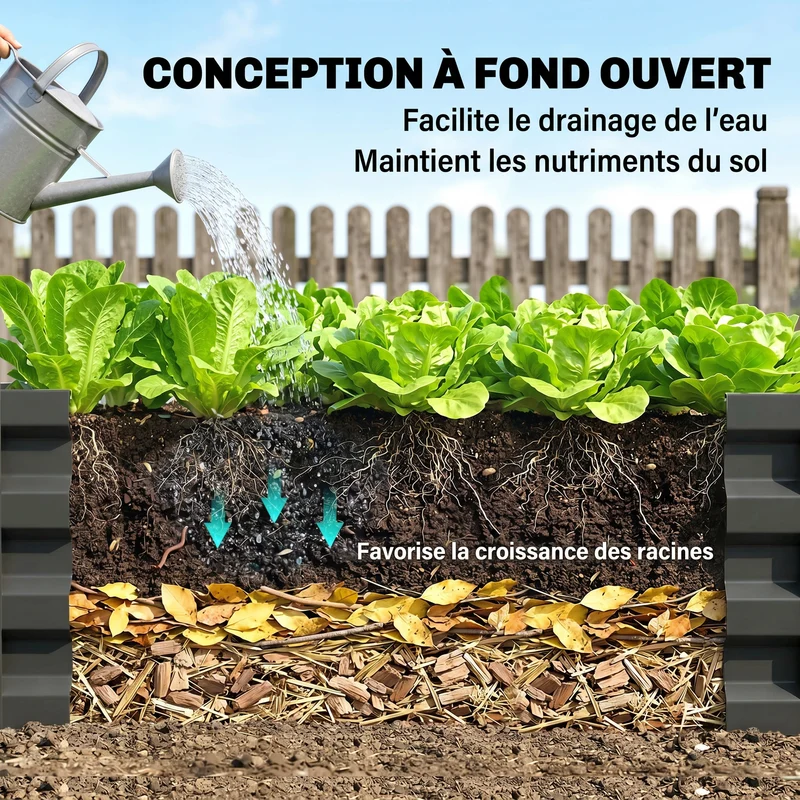 Potager rectangulaire 120 x 60 x 30.5 cm rétention chaleur résistant intempéries industriel en acier galvanisé gris 21_0004041