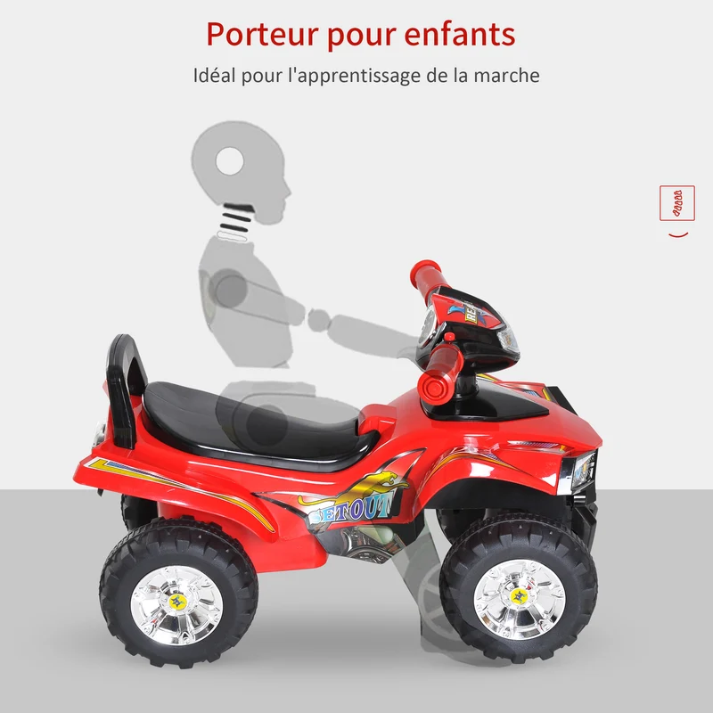 Porteur quad tout terrain 60 x 38 x 42 cm effets lumineux et sonores siège ergonomique design scandinave en PP rouge 21_0000435