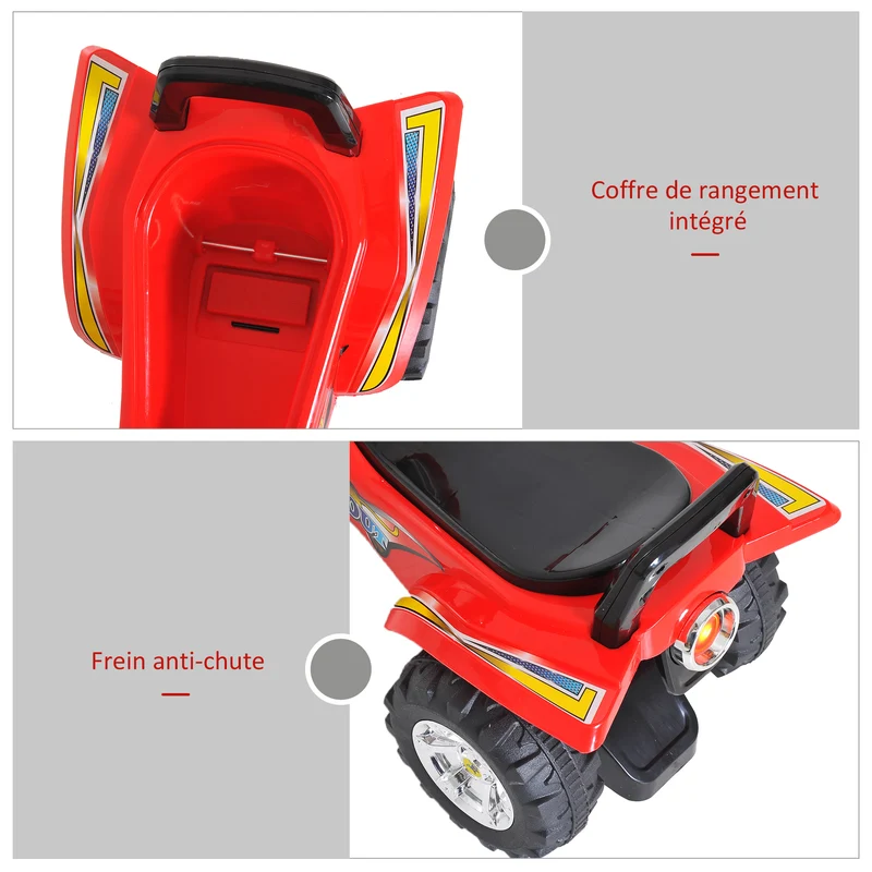 Porteur quad tout terrain 60 x 38 x 42 cm effets lumineux et sonores siège ergonomique design scandinave en PP rouge 21_0000435