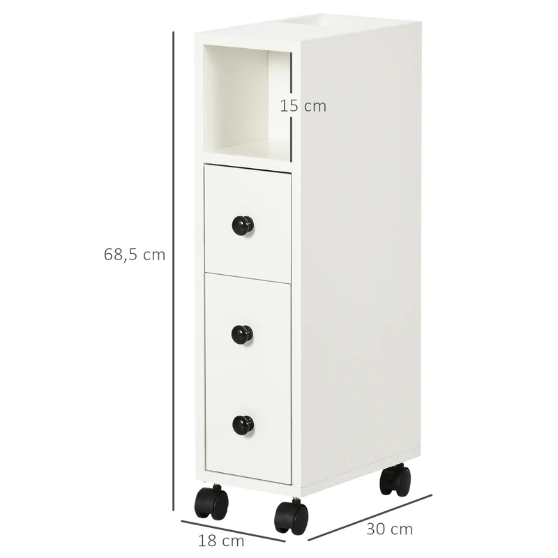 Porte-papier toilette colonne 18 x 30 x 68,5 cm 3 niveaux compact sur roulettes épuré en panneaux de particules blanc 21_0001871