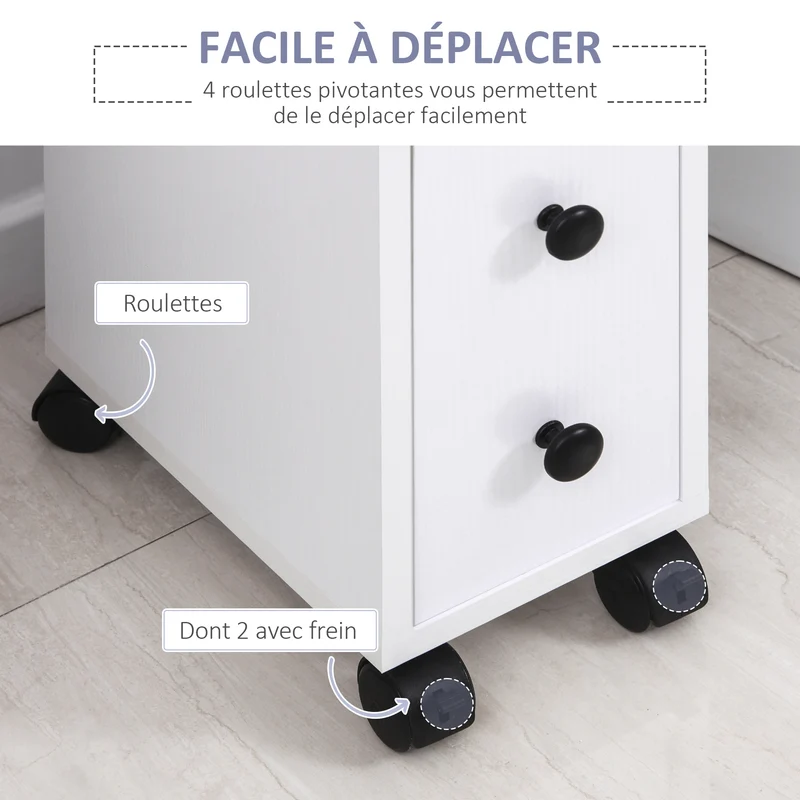Porte-papier toilette colonne 18 x 30 x 68,5 cm 3 niveaux compact sur roulettes épuré en panneaux de particules blanc 21_0001871