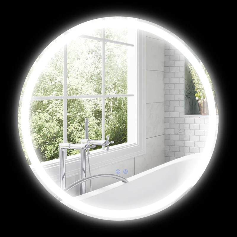 Miroir rond salle de bain led 60 x 60 x 3 cm antibuée tactile luminosité réglable style moderne épuré en verre argent 21_0001968