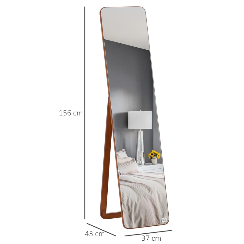 Miroir pleine longueur sur pied et mural 37 x 43 x 156 cm anti éclat arrondis contemporain chambre en bois noyer clair 21_0001474