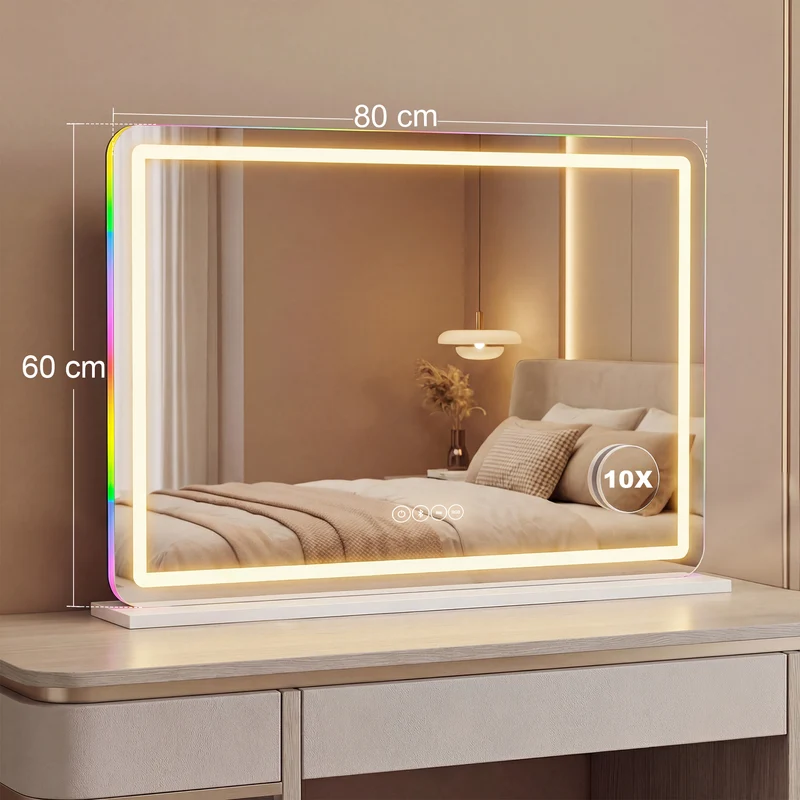 Miroir maquillage 80 x 60 x 20 cm éclairage led variable miroir grossissant 10x murale moderne tendance en verre blanc 21_0000790