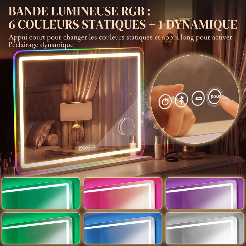 Miroir maquillage 80 x 60 x 20 cm éclairage led variable miroir grossissant 10x murale moderne tendance en verre blanc 21_0000790