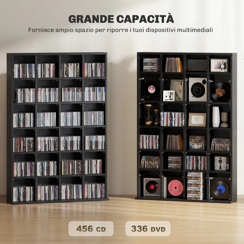 Meuble rangement multimédia étagère 89 x 20 x 130.5 cm 456 cd 336 dvd utile contemporain en panneau de particules noir 21_0001399
