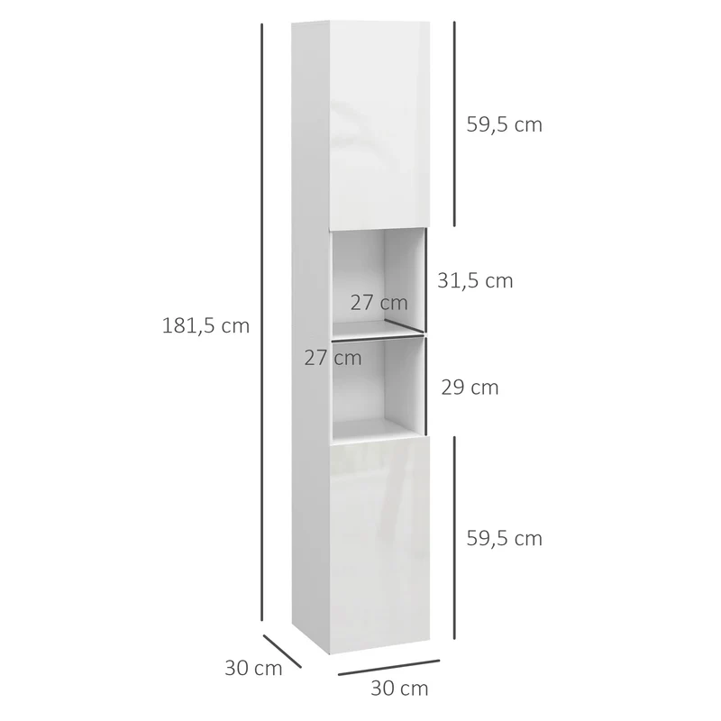 Meuble colonne de salle de bain 30 x 30 x 181,5 cm étagères réglables contemporain épuré en panneau de particules blanc 21_0002002