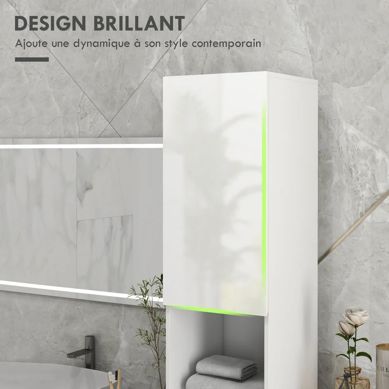 Meuble colonne de salle de bain 30 x 30 x 181,5 cm étagères réglables contemporain épuré en panneau de particules blanc 21_0002002