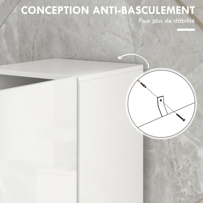Meuble colonne de salle de bain 30 x 30 x 181,5 cm étagères réglables contemporain épuré en panneau de particules blanc 21_0002002