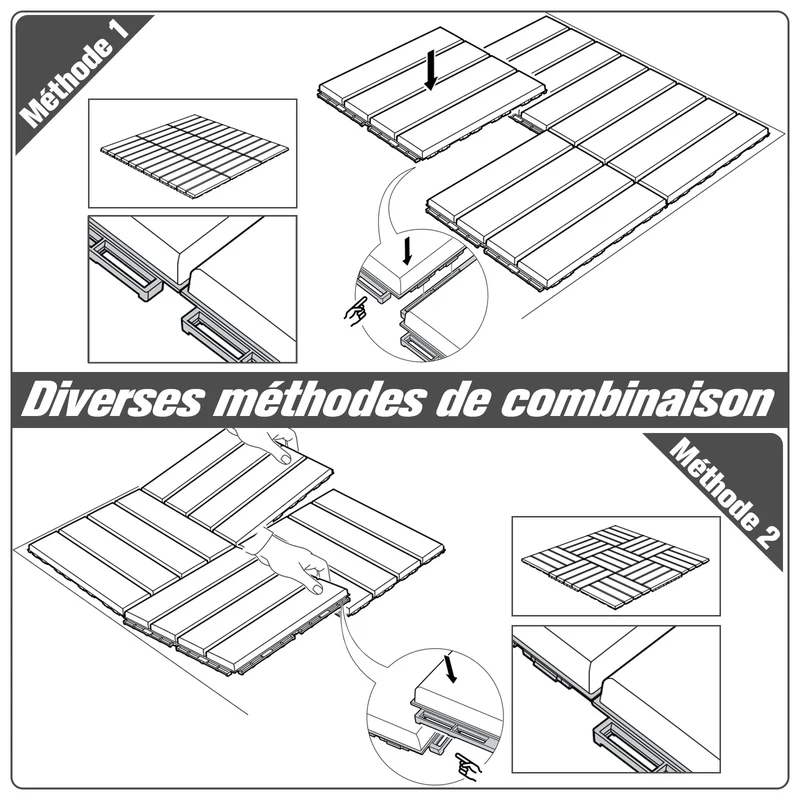 Lot de 9 caillebotis dalles terrasse 30 x 30 x 2 cm emboîtables antidérapant moderne épuré usage extérieur en PP noir 21_0003944