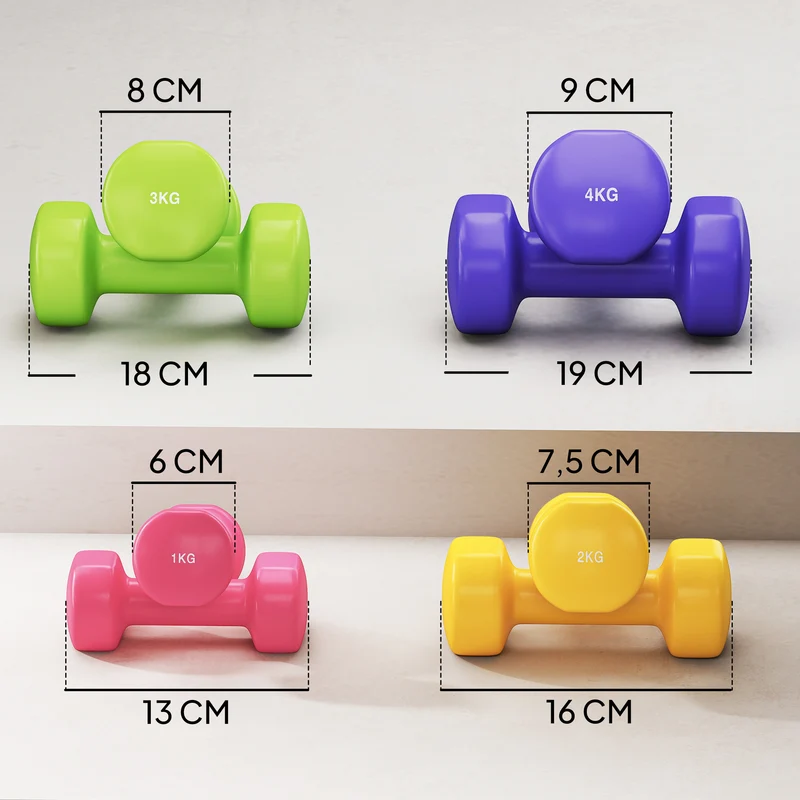 Lot de 8 haltères hexagonaux musculation domicile compact 9 x 19 cm anti-roulement moderne épuré en polyuréthane violet 21_0006789