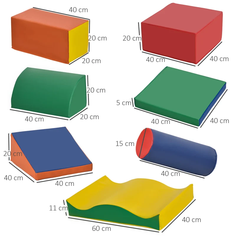 Lot de 7 modules motricité bébé parcours modulable 60 x 40 x 20 cm stimule motricité lavable moderne en mousse epe rouge 21_0000715