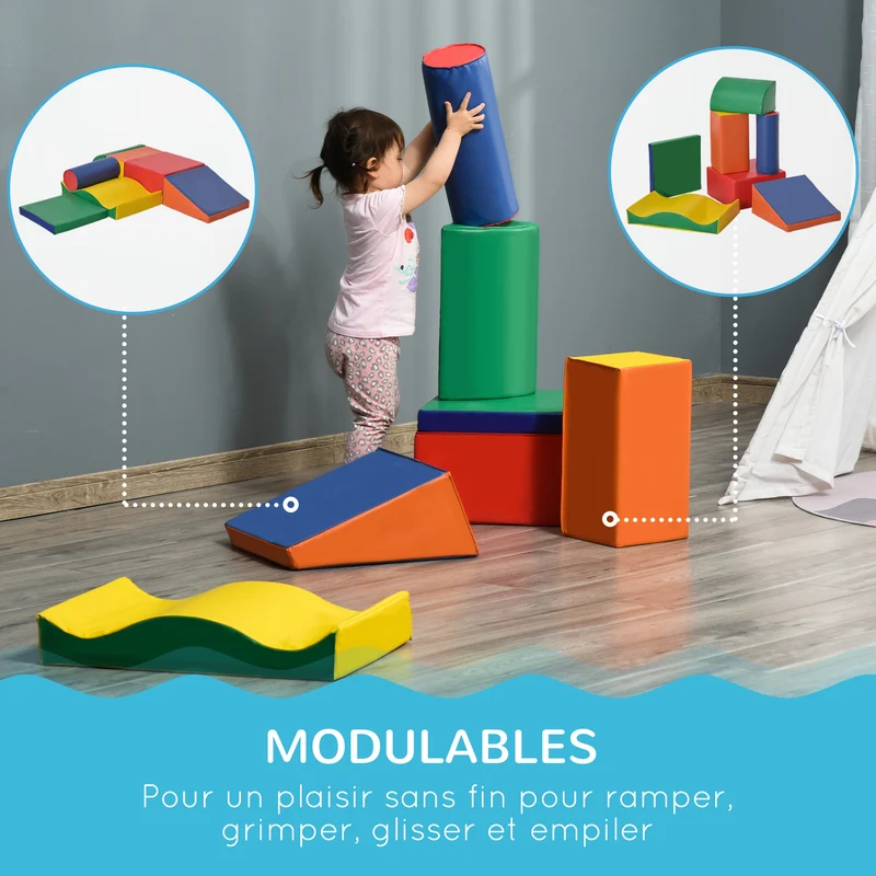 Lot de 7 modules motricité bébé parcours modulable 60 x 40 x 20 cm stimule motricité lavable moderne en mousse epe rouge 21_0000715