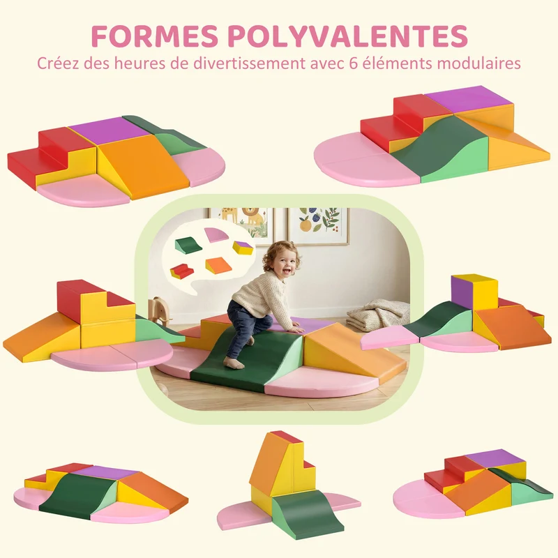 Lot de 6 blocs de motricité xxl 150 x 100 x 24 cm stimulant la motricité décoratif idéal salle de jeu en mousse rose 21_0000727