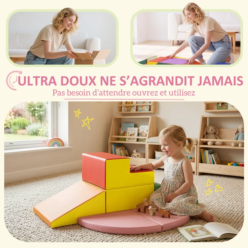Lot de 6 blocs de motricité xxl 150 x 100 x 24 cm stimulant la motricité décoratif idéal salle de jeu en mousse rose 21_0000727