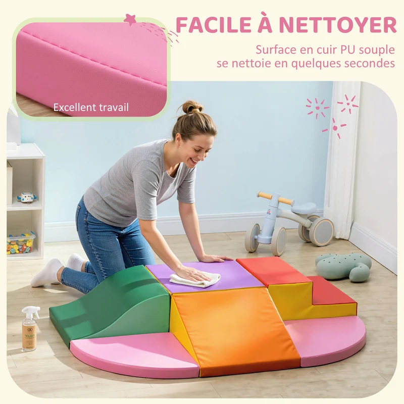 Lot de 6 blocs de motricité xxl 150 x 100 x 24 cm stimulant la motricité décoratif idéal salle de jeu en mousse rose 21_0000727