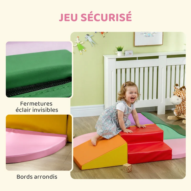 Lot de 6 blocs de motricité xxl 150 x 100 x 24 cm stimulant la motricité décoratif idéal salle de jeu en mousse rose 21_0000727