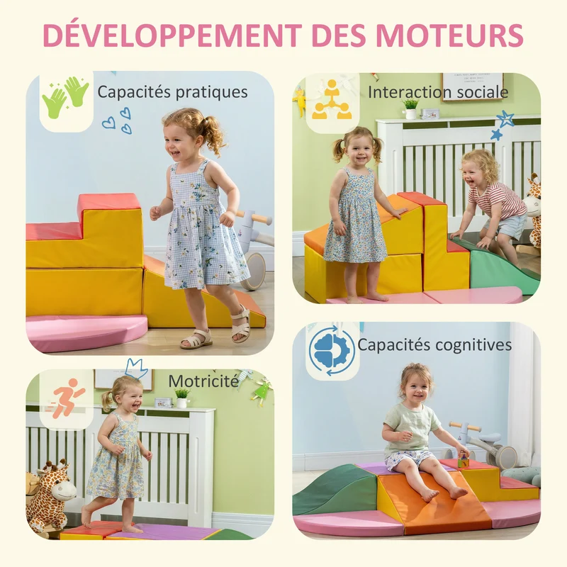 Lot de 6 blocs de motricité xxl 150 x 100 x 24 cm stimulant la motricité décoratif idéal salle de jeu en mousse rose 21_0000727