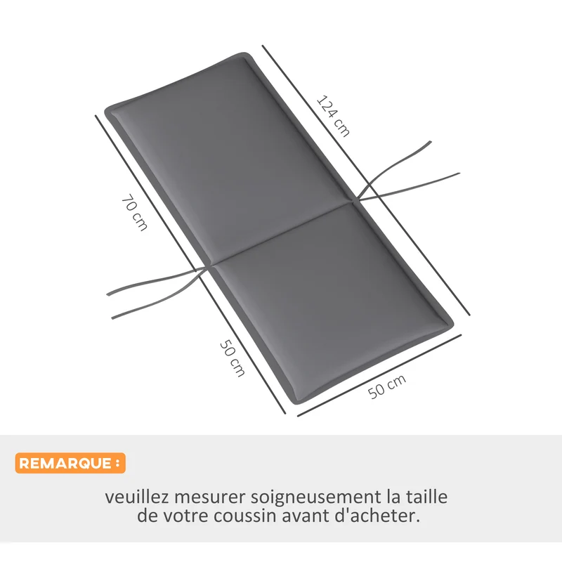 Lot de 4 coussins de chaise extérieur 124 x 50 x 5 cm anti-décoloration mousse 25D design cosy en polyester gris foncé 21_0005283