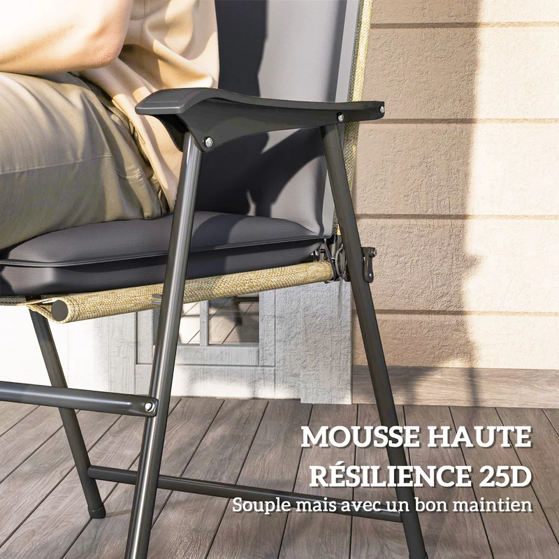 Lot de 4 coussins de chaise extérieur 124 x 50 x 5 cm anti-décoloration mousse 25D design cosy en polyester gris foncé 21_0005283
