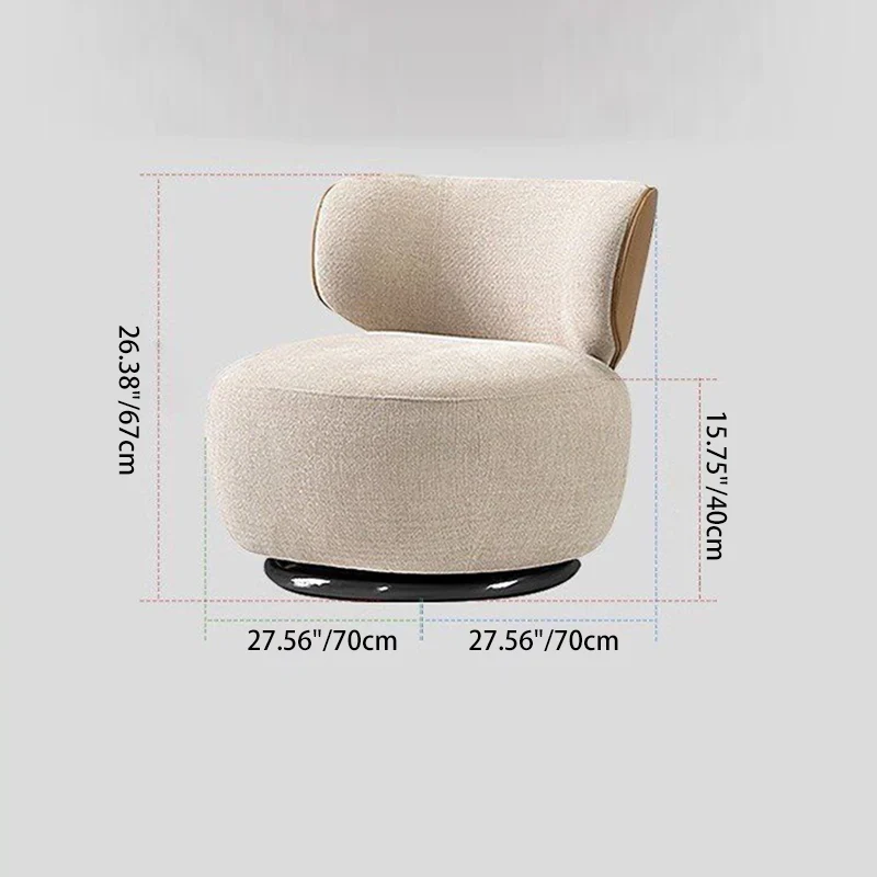 Modern Minimalist Round Linen Faux Leather Eucalyptus Wood Iron 360°Swivel Accent Chair Backrest Armless For Living Room