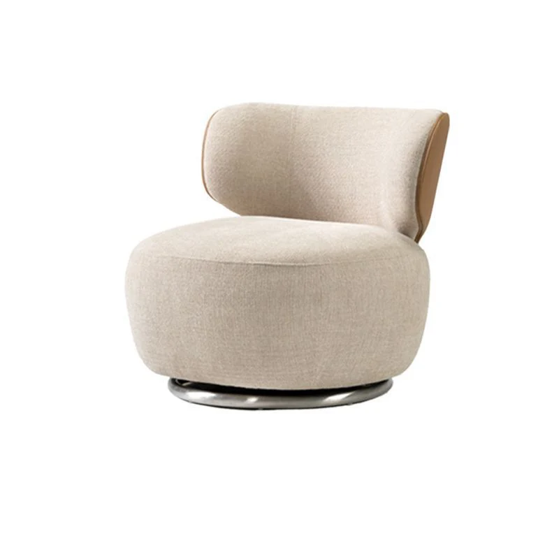 Modern Minimalist Round Linen Faux Leather Eucalyptus Wood Iron 360°Swivel Accent Chair Backrest Armless For Living Room