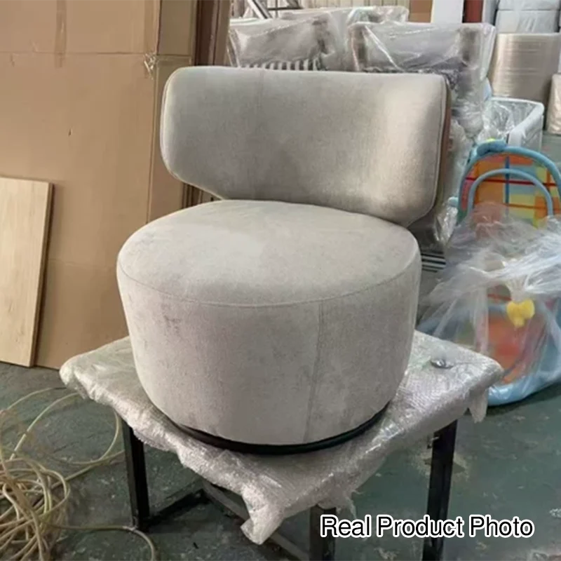 Modern Minimalist Round Linen Faux Leather Eucalyptus Wood Iron 360°Swivel Accent Chair Backrest Armless For Living Room