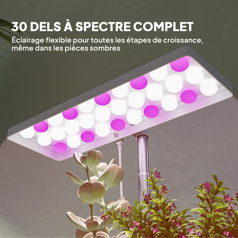 Lampe de croissance intérieur 3 pots auto arrosants 31.8 x 13.4 x 35.6 cm hauteur réglable bureau moderne en PP blanc 21_0005582
