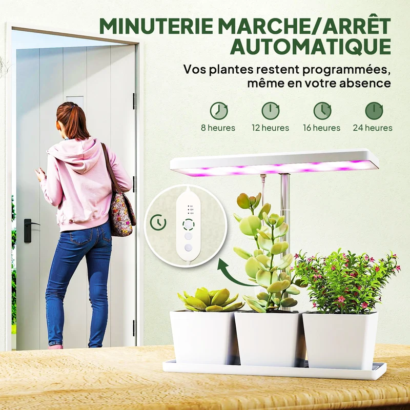 Lampe de croissance intérieur 3 pots auto arrosants 31.8 x 13.4 x 35.6 cm hauteur réglable bureau moderne en PP blanc 21_0005582