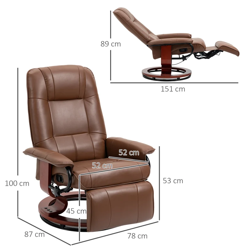 Fauteuil relax inclinable pivotant 360 repose-pied réglable 78 x 87 x 100 cm confort contemporain en polyuréthane marron 21_0001739
