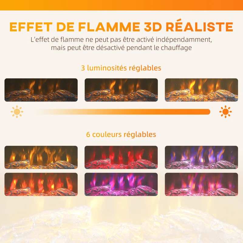 Cheminée électrique console 69 x 28 x 63 cm effet flamme 3d chauffage réglable ambiance cosy contemporain en MDF marron 21_0001153