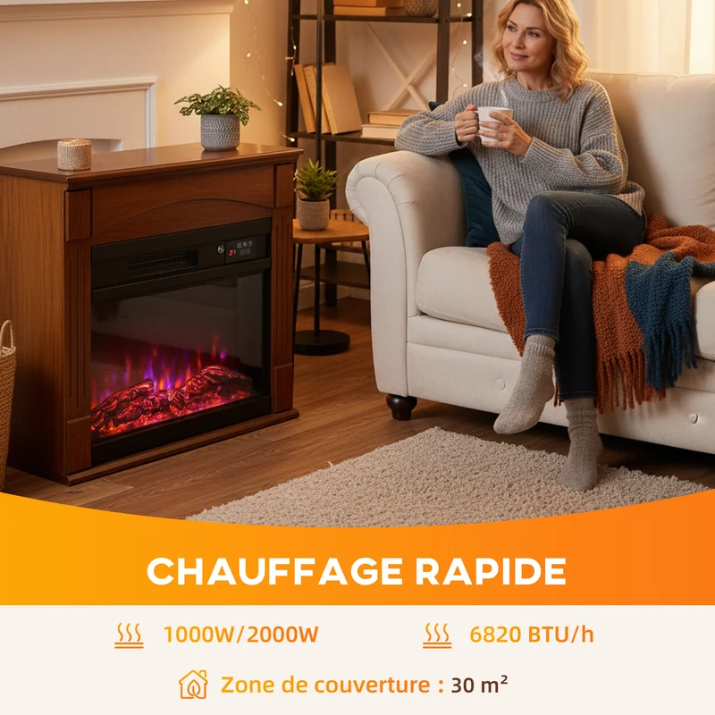 Cheminée électrique console 69 x 28 x 63 cm effet flamme 3d chauffage réglable ambiance cosy contemporain en MDF marron 21_0001153