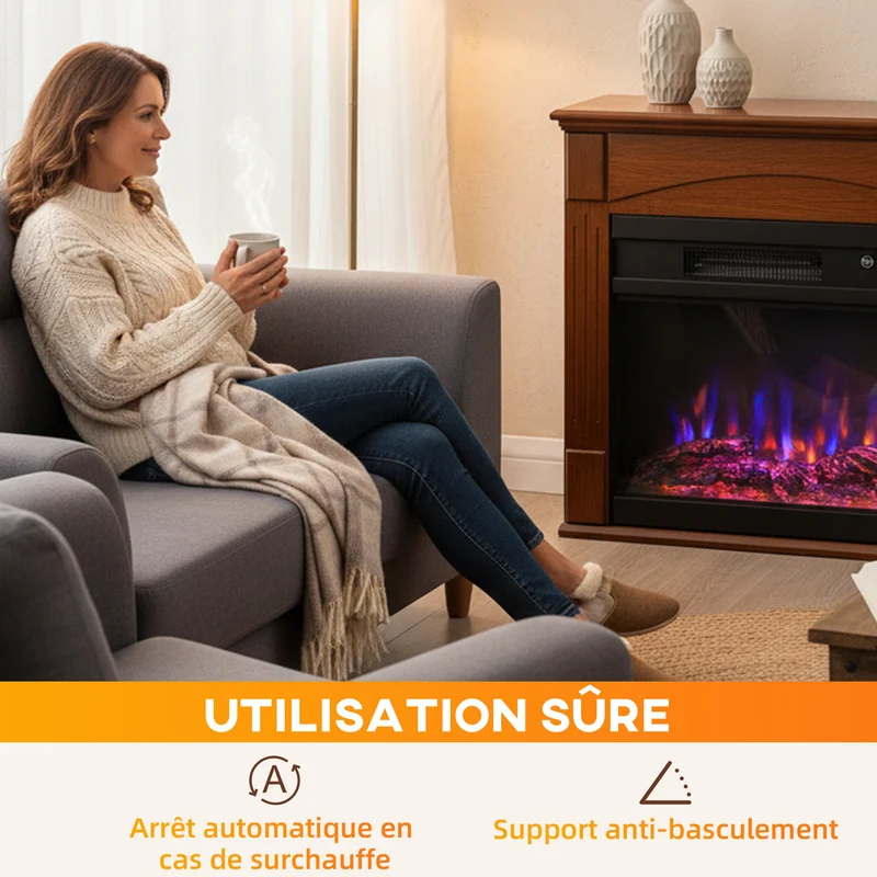 Cheminée électrique console 69 x 28 x 63 cm effet flamme 3d chauffage réglable ambiance cosy contemporain en MDF marron 21_0001153