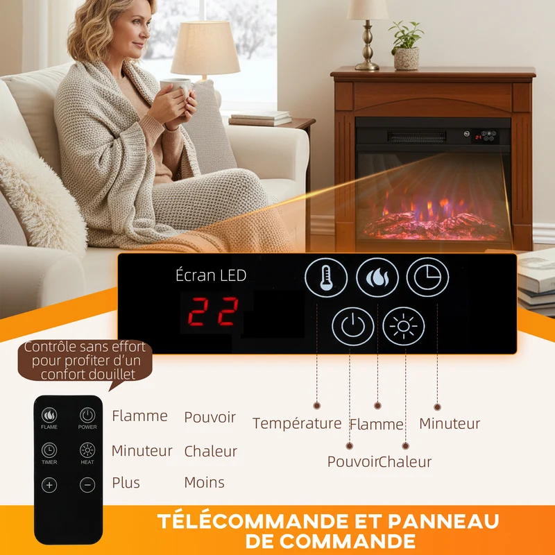 Cheminée électrique console 69 x 28 x 63 cm effet flamme 3d chauffage réglable ambiance cosy contemporain en MDF marron 21_0001153
