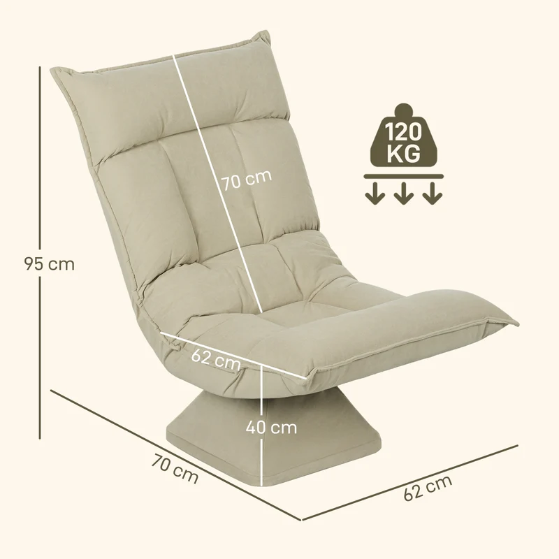 Chaise de sol pivotante 360° 62 x 70 x 95 cm dossier 3 positions rembourrage mousse moderne design en velours beige 21_0003511