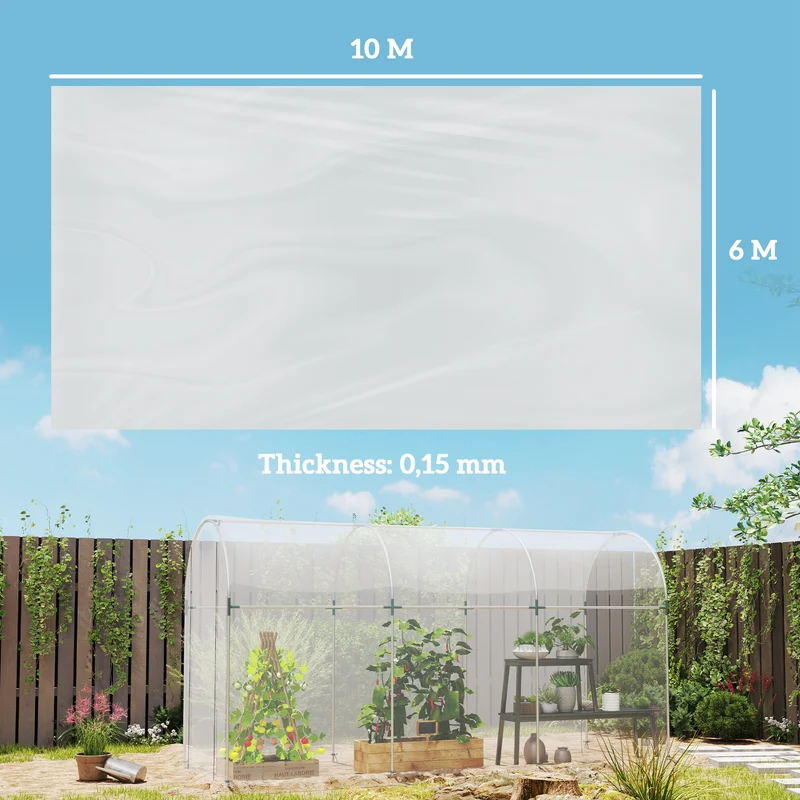 Bâche pour serre de jardin 6 x 10 m imperméable protection uv 5% isolation thermique moderne épuré en PP transparent 21_0005551