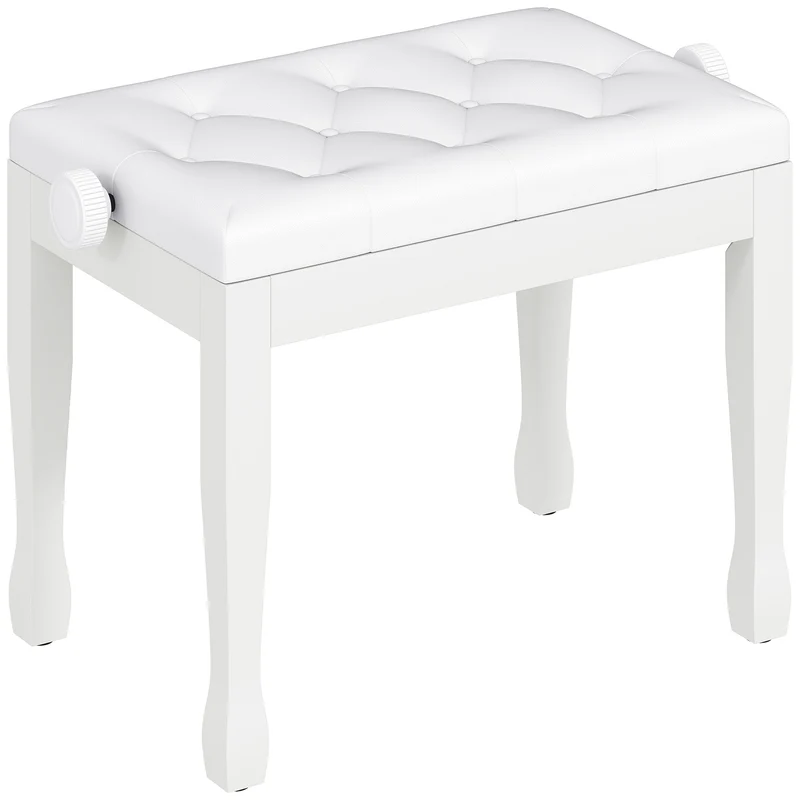 Banc de piano réglable assise capitonnée 64 x 35 x 45-55 cm confort mousse haute densité classique élégant en bois blanc 21_0008050