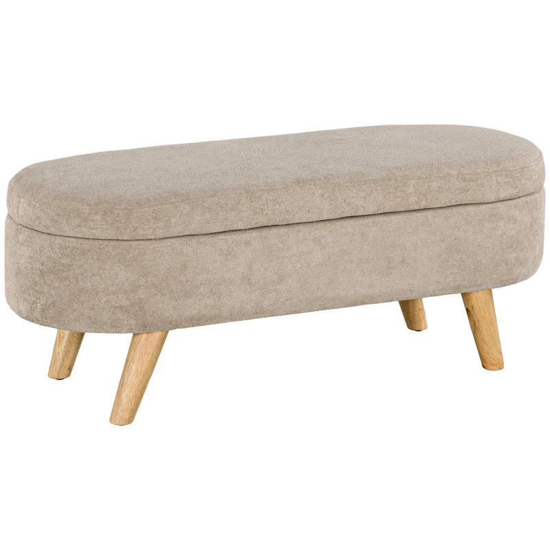 Banc coffre bout de lit 110 x 40 x 43 cm rangement assise rembourrée gain de place scandinave moderne en tissu beige 21_0001618
