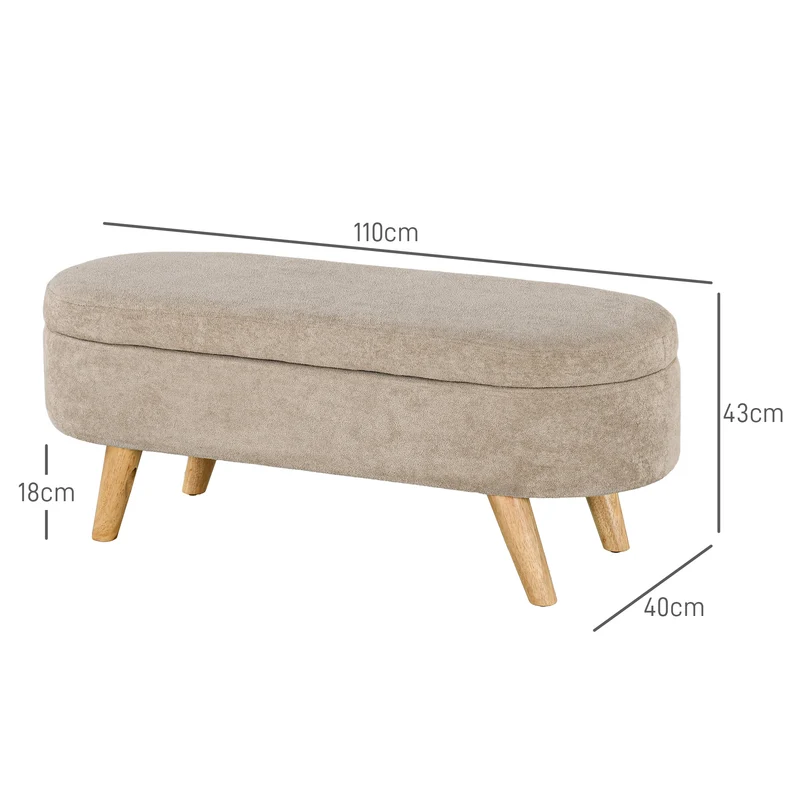 Banc coffre bout de lit 110 x 40 x 43 cm rangement assise rembourrée gain de place scandinave moderne en tissu beige 21_0001618