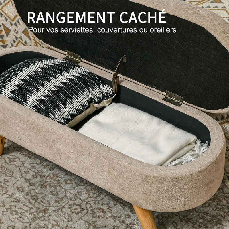 Banc coffre bout de lit 110 x 40 x 43 cm rangement assise rembourrée gain de place scandinave moderne en tissu beige 21_0001618