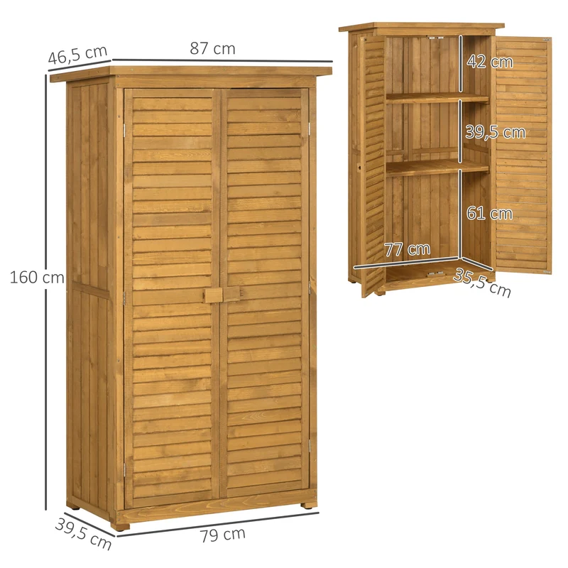Armoire de jardin remise extérieure 87 x 47 x 160 cm 2 étagères portes persiennes ventilées rustique en bois naturel 21_0004126