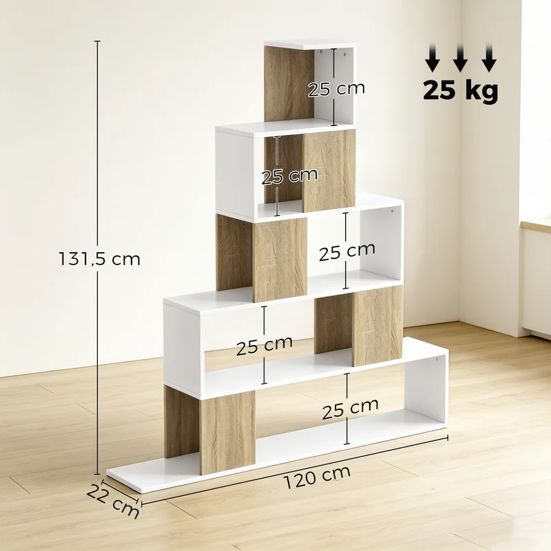 Étagère escalier de rangement 120 x 22 x 131,5 cm gain de place sécurisée design moderne en panneau de particules blanc 21_0003002