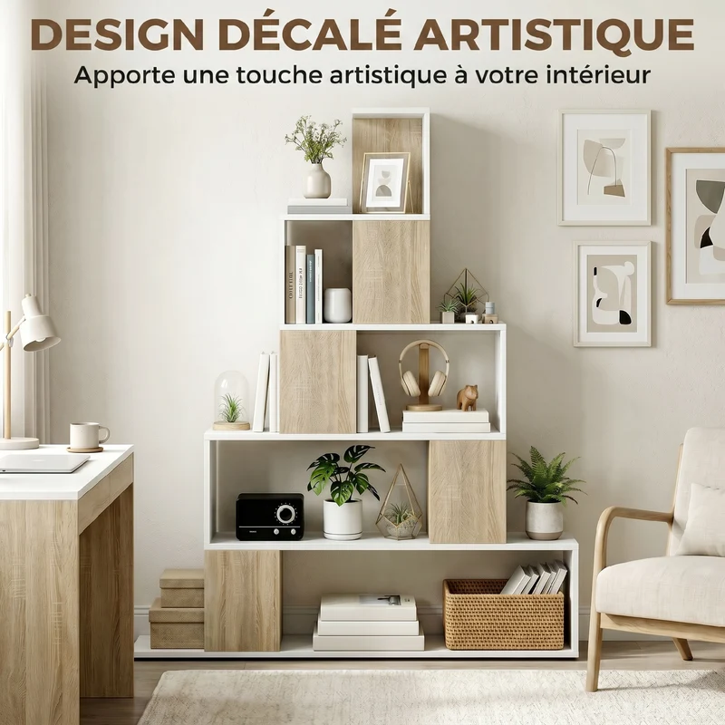 Étagère escalier de rangement 120 x 22 x 131,5 cm gain de place sécurisée design moderne en panneau de particules blanc 21_0003002