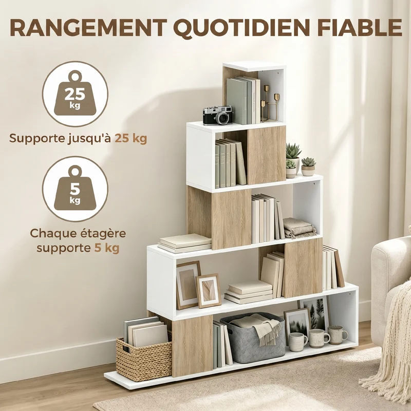 Étagère escalier de rangement 120 x 22 x 131,5 cm gain de place sécurisée design moderne en panneau de particules blanc 21_0003002
