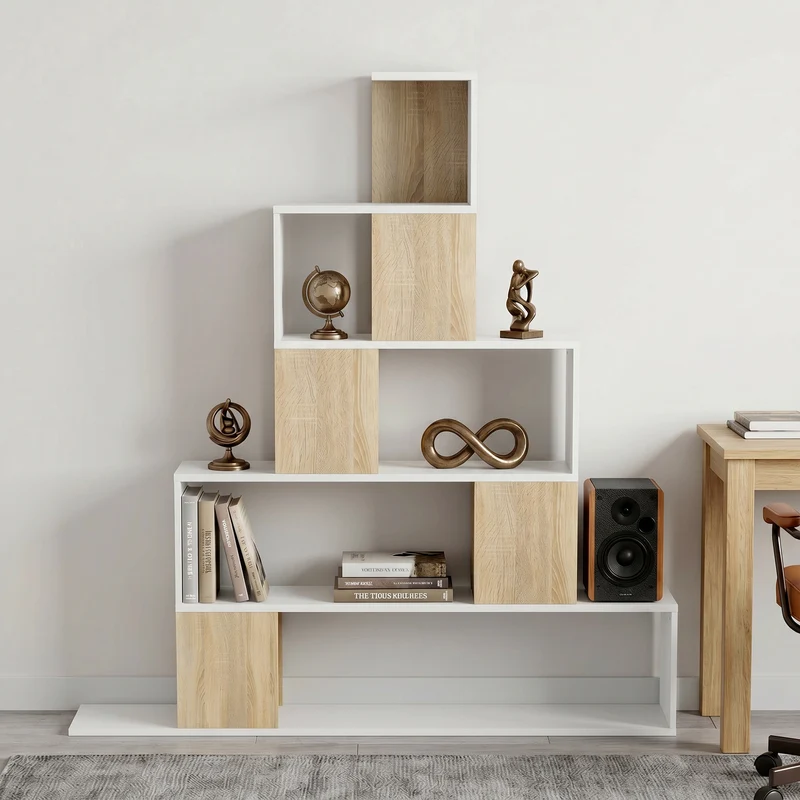 Étagère escalier de rangement 120 x 22 x 131,5 cm gain de place sécurisée design moderne en panneau de particules blanc 21_0003002