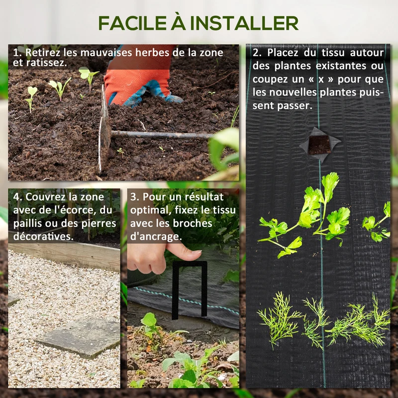 Toile de paillage jardin 100 x 2 m empêche mauvaises herbes perméable robuste style épuré extérieur et serres en PP noir 21_0004327
