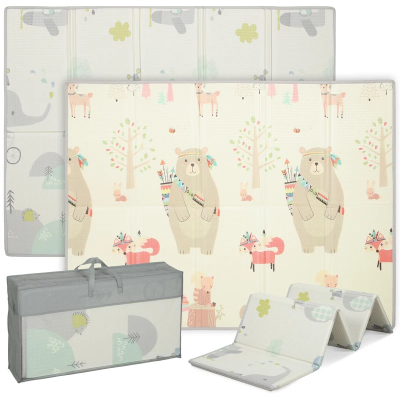 Tapis de jeu pour bébé pliable réversible 195 x 146.5 x 1.5 cm amorti antidérapant décoratif moderne en xpe multicolore 21_0000755