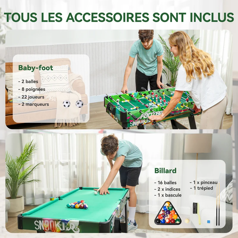 Table multi-jeux 6 en 1 de loisirs 118 x 104 x 71 cm pliable gain de place moderne tendance pour salon en MDF marron 21_0006649