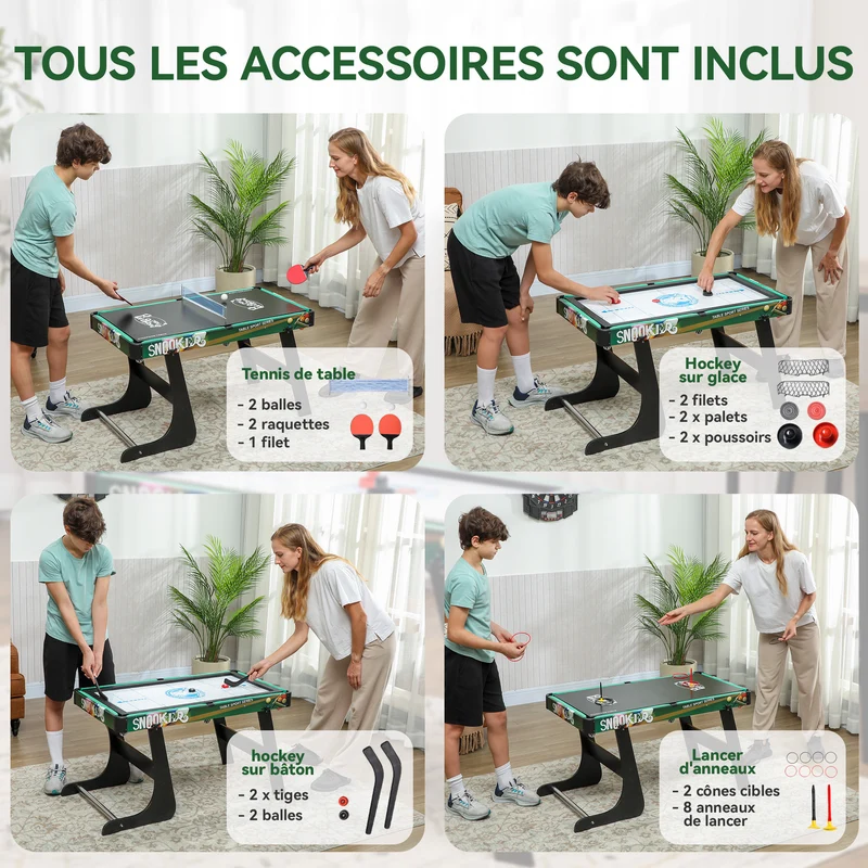 Table multi-jeux 6 en 1 de loisirs 118 x 104 x 71 cm pliable gain de place moderne tendance pour salon en MDF marron 21_0006649