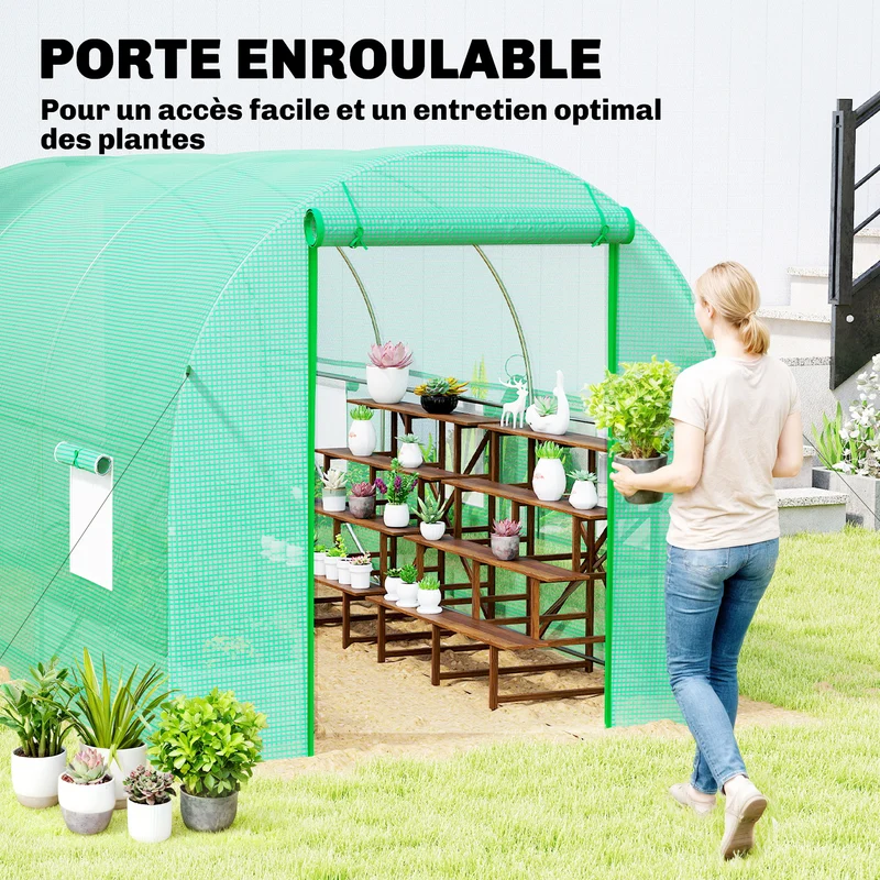 Serre tunnel de jardin 400 x 200 x 200 cm protection hivernale ventilation réglable design moderne en polyéthylène vert 21_0004057